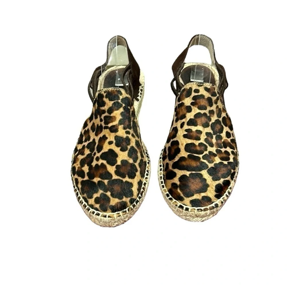 Picon Leopard Print Calf Hair Slip On Espadrille Sandals Size 7.5
